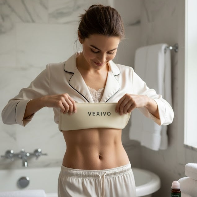 GIrl wearing Vexivo castor oil pack