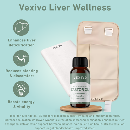 Vexivo Liver Detox Bundle (Wrap + Castor Oil + Free Flannel)