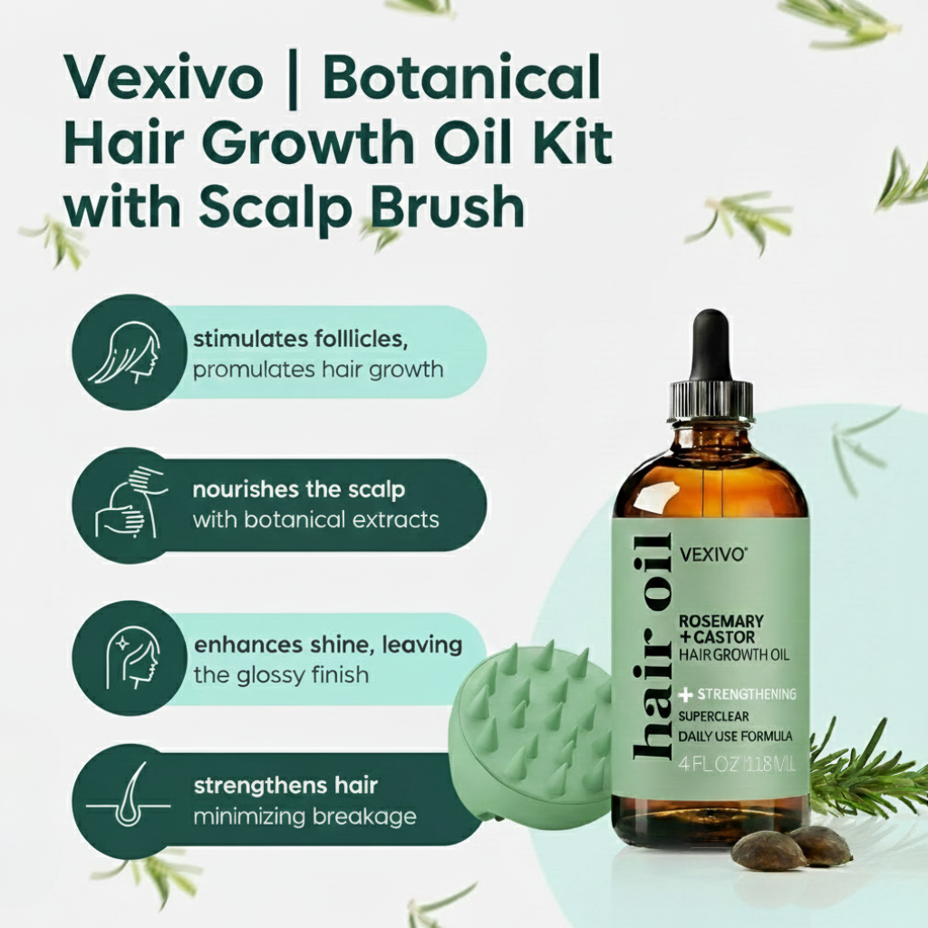 Vexivo | Botanical Hair Growth Oil Kit with Scalp Brush