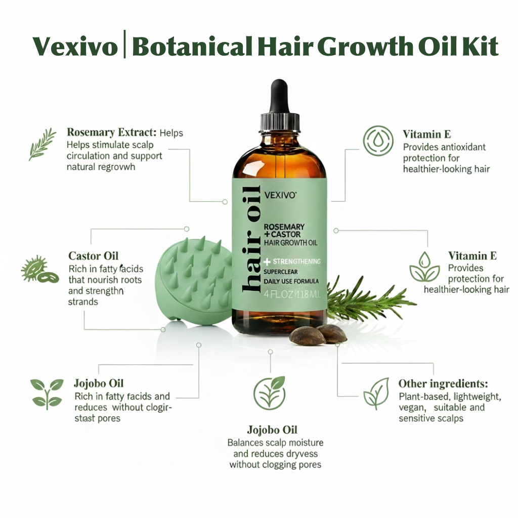 Vexivo | Botanical Hair Growth Oil Kit with Scalp Brush