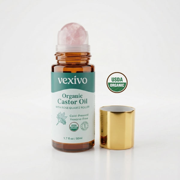 Vexivo | Cold Pressed Organic Castor Oil Roll-On in Amber Glass