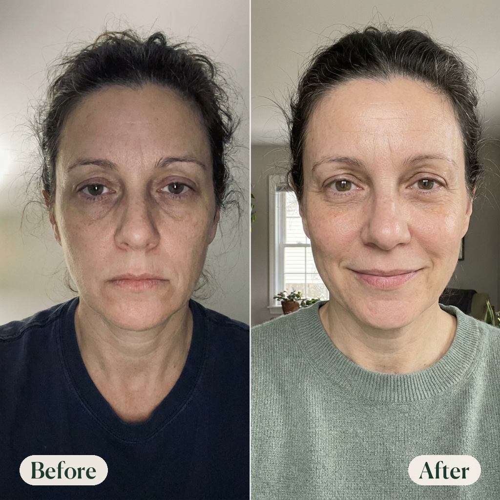 Before and after: more awake, refreshed, youthful skin