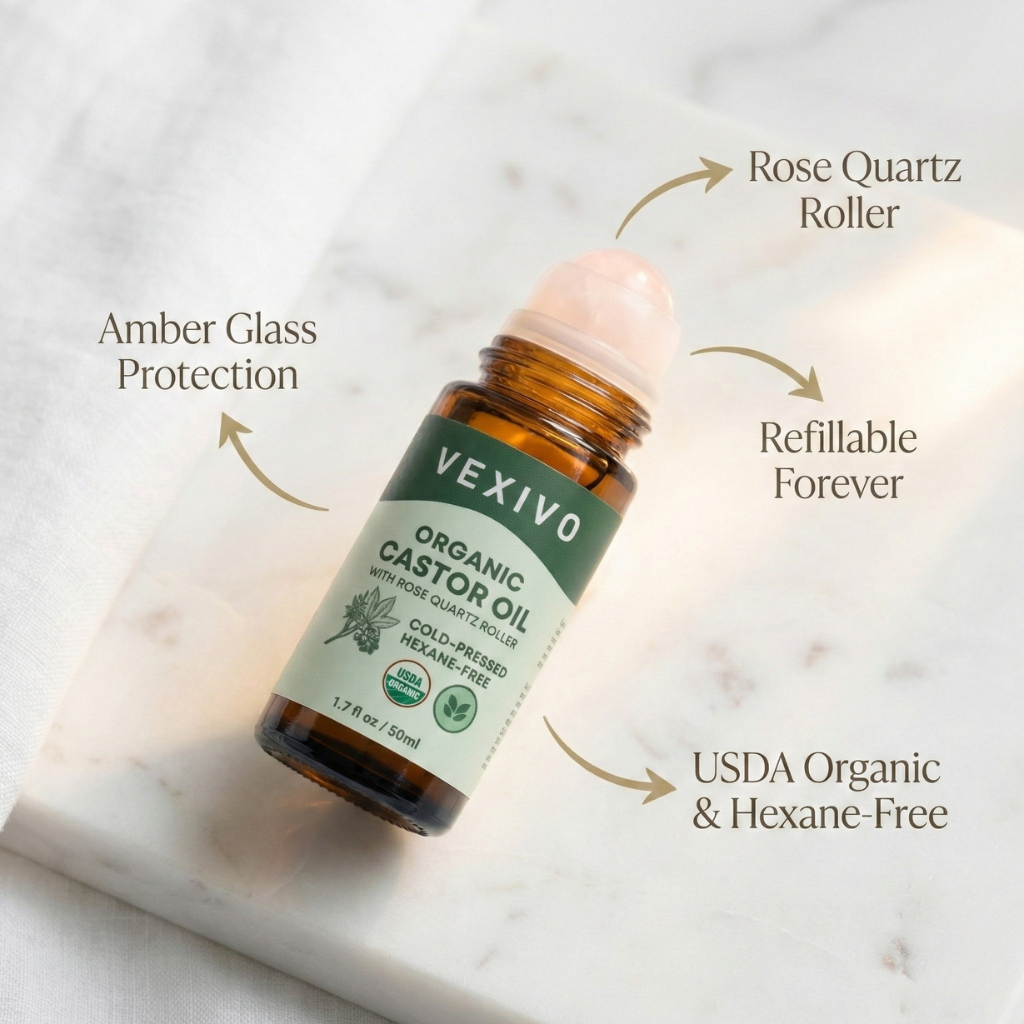 Vexivo | USDA Certified Organic Castor Oil Roll-On in Amber Glass